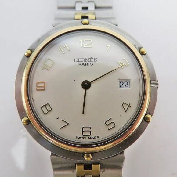Authentic HERMES Profile Beige Dial & Silver Tone Wrist Watch - Picture 2 of 15
